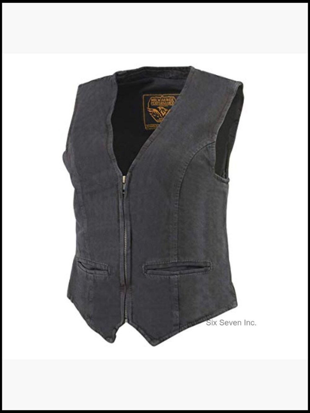 Women's Denim Vest with Zipper Front and Pockets - Picture 6 of 6